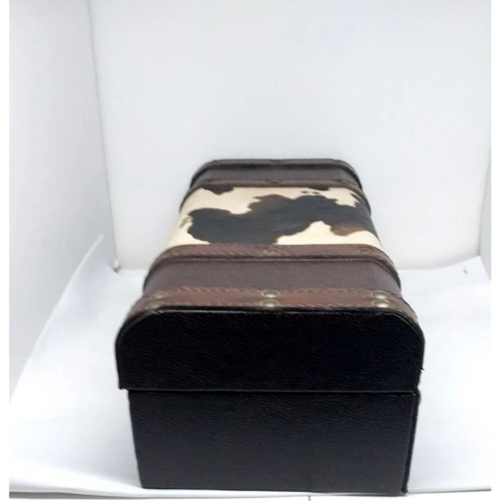 Faux Cowhide Leather Jewelry Box Brown Felt Lining 12